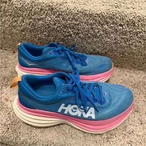 Hoka One One Women's Bondi 8 Blue and Pink Athletic Shoes